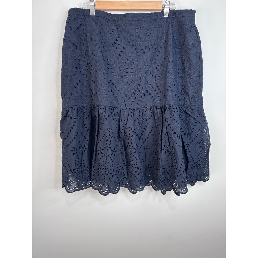 Talbots Navy Eyelet Tiered Midi Skirt